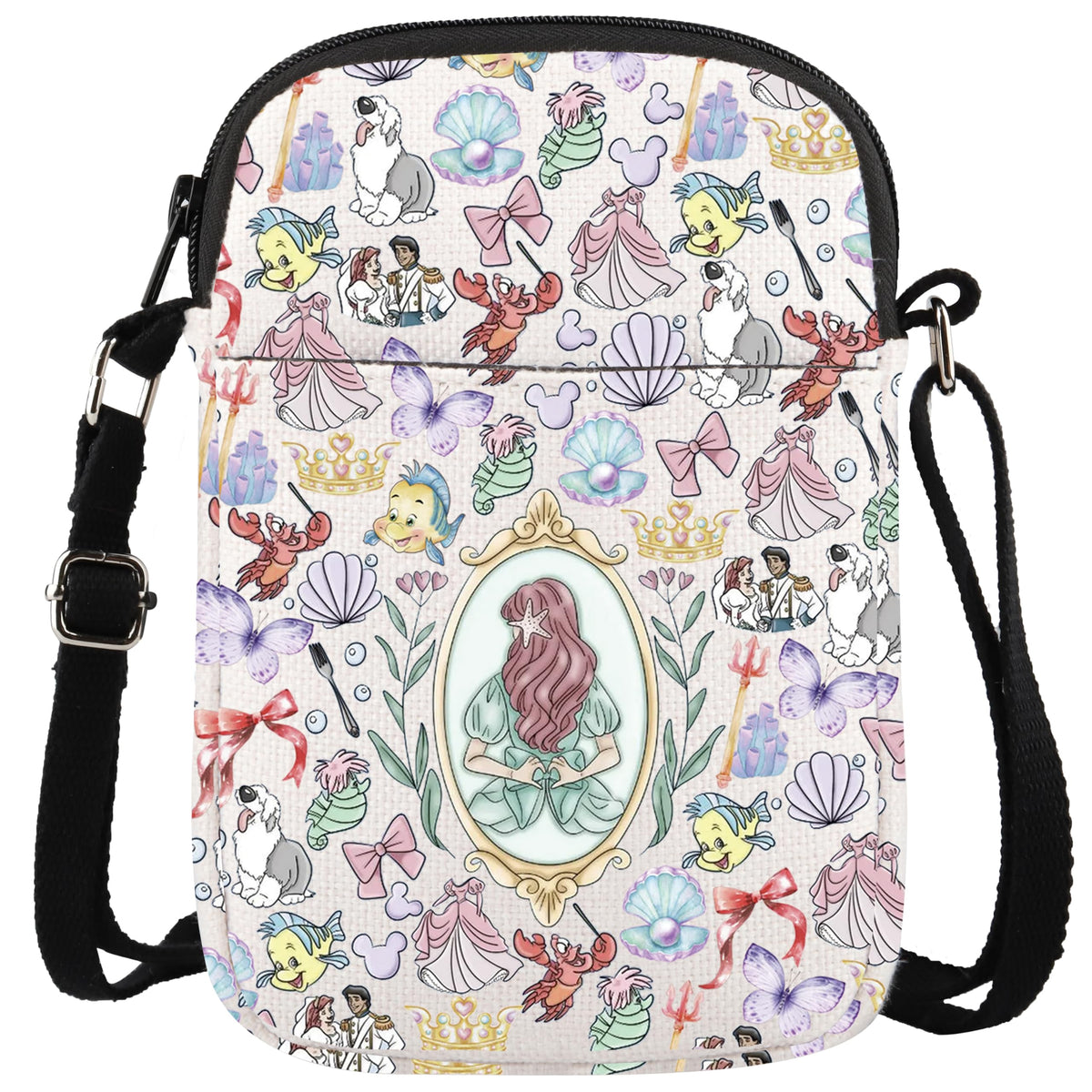WCGXKO Princess Gift Mermaid canvas messenger bag with marble pattern for daily use
