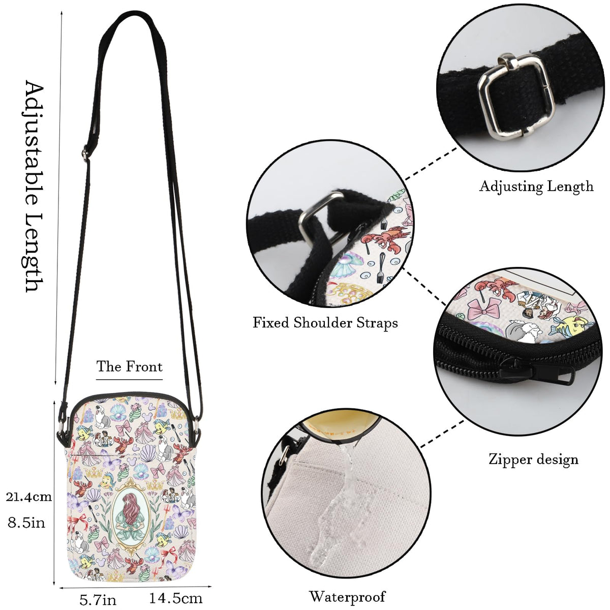 WCGXKO Princess Mermaid bag with internal zipper pocket for valuables
