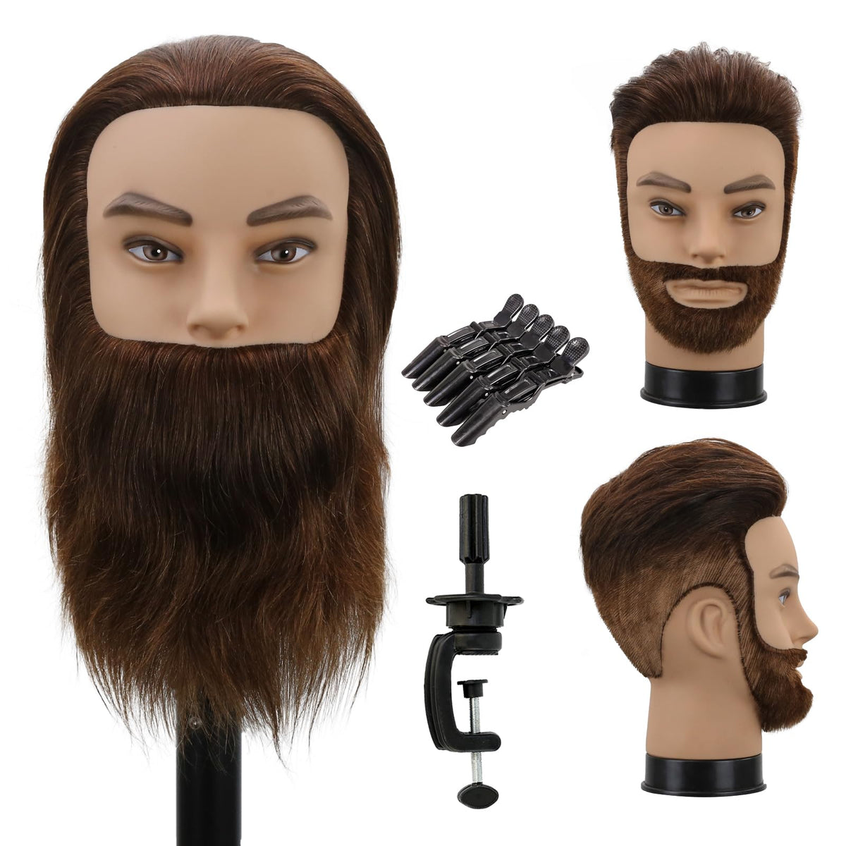 WDQXCQA 12-inch male mannequin head with 100% human hair for realistic styling practice