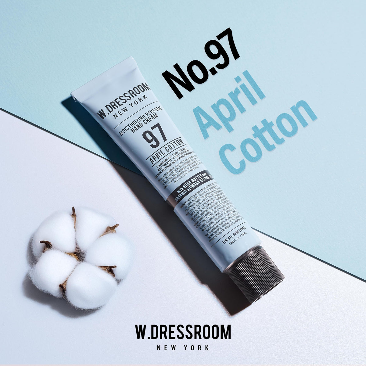 W.Dressroom April Cotton hand cream tube in pocket for on-the-go use