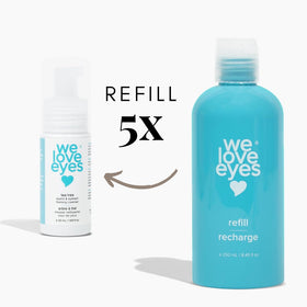 We Love Eyes Tea Tree Eyelid Cleanser refill pack highlights eco-friendly packaging