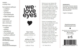 We Love Eyes tea tree remover bottle paired with eyeliner-free lifestyle.
