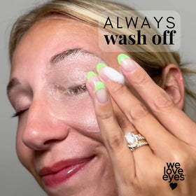 We Love Eyes oil showcases waterproof makeup removal capability without harsh residues.