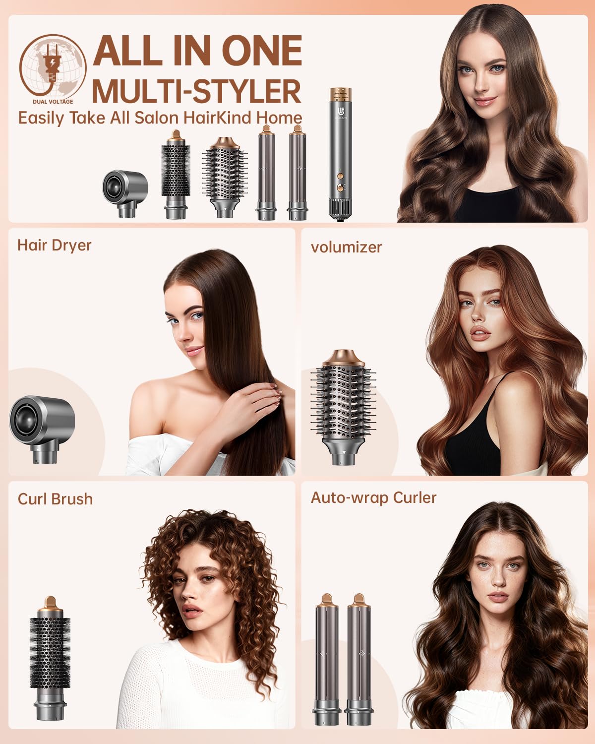 webeauty 5-in-1 hair dryer brush side view highlights portable design for easy handling