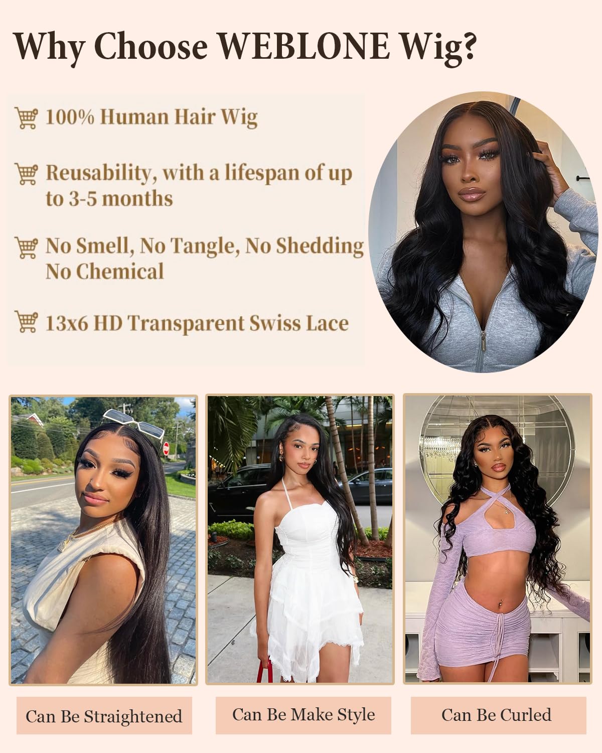 WEBLONE pre-plucked lace front wig reduces prep time and effort