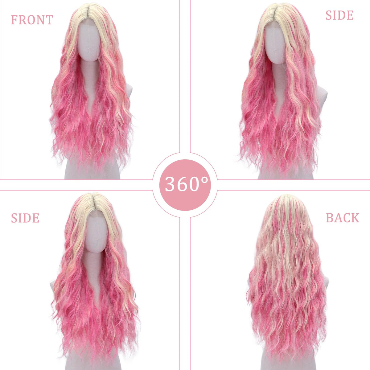 WECAN long-wavy-pink-blonde-fiber for versatile party and cosplay styles