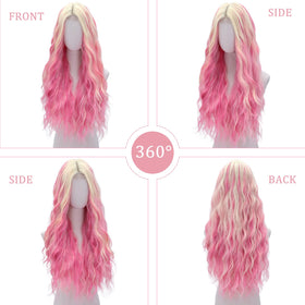 WECAN long-wavy-pink-blonde-fiber for versatile party and cosplay styles