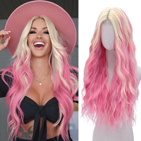WECAN pink-blonde-wig-28in-lace-front for daily styling and a natural look