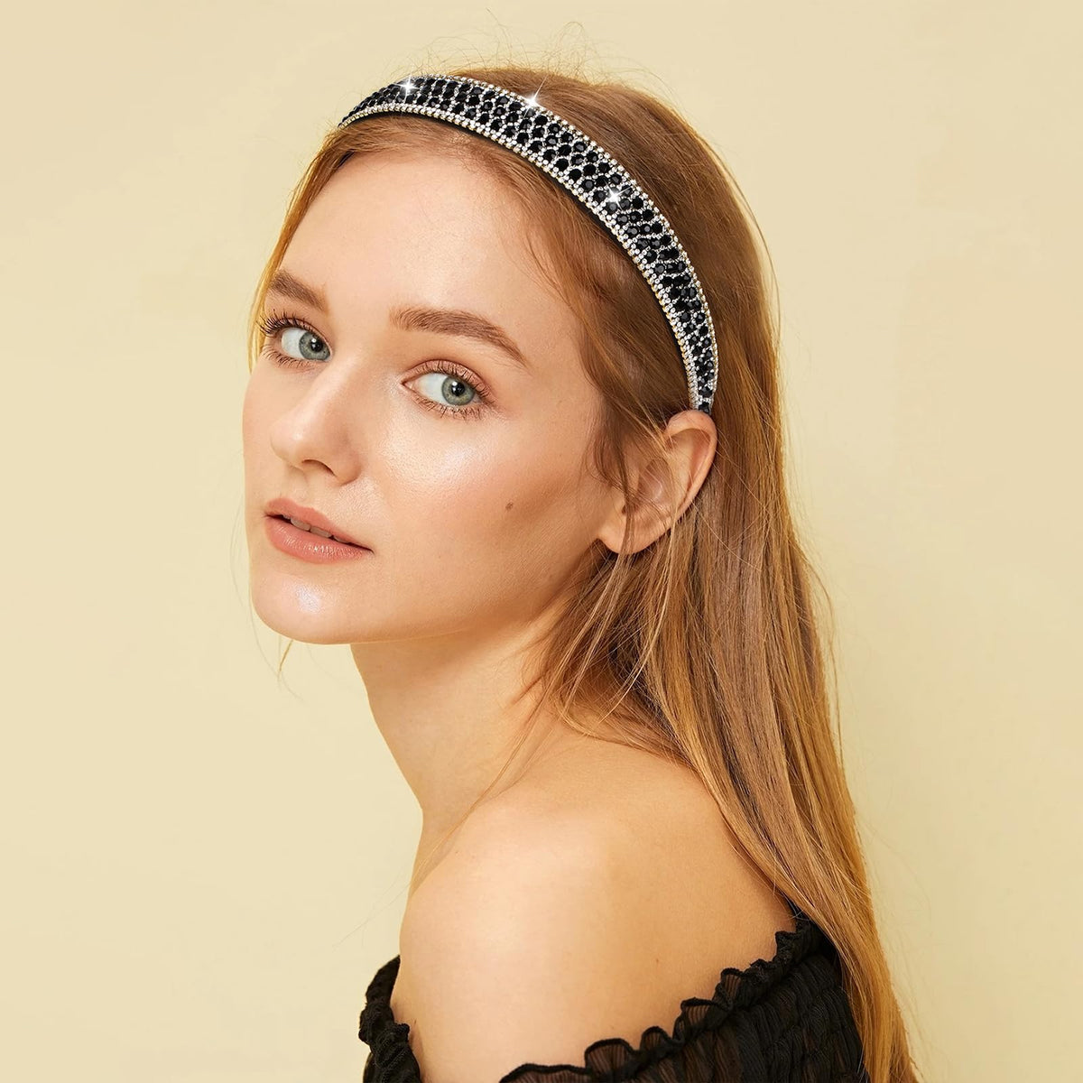 Close-up of floral detailing on Wecoe rhinestone headbands