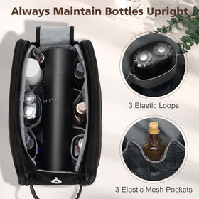 Wedama elastic straps hold bottles upright and cords organized.
