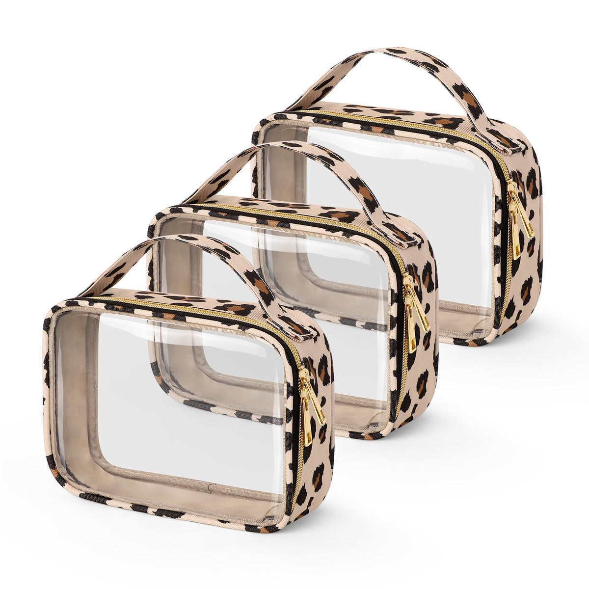 Wedama leopard-print clear bag for travel keeps cosmetics organized.