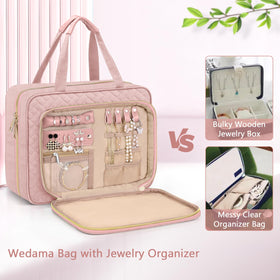 Wedama bag hanging on a hook, showcasing 360° hanging convenience.