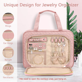 Wedama bag opened to reveal four internal compartments for cosmetics and jewelry.