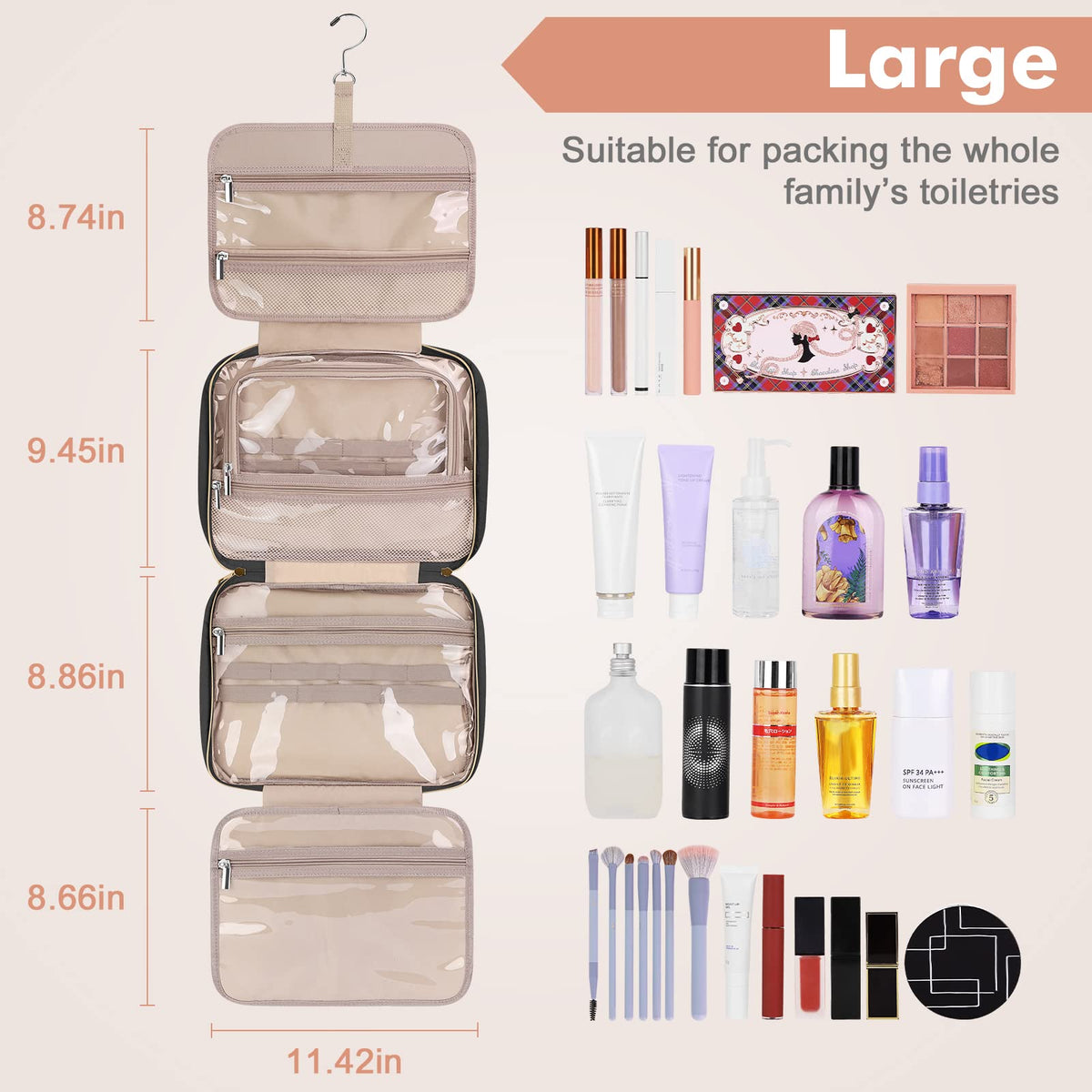 Interior compartments of Wedama bag organized for travel items