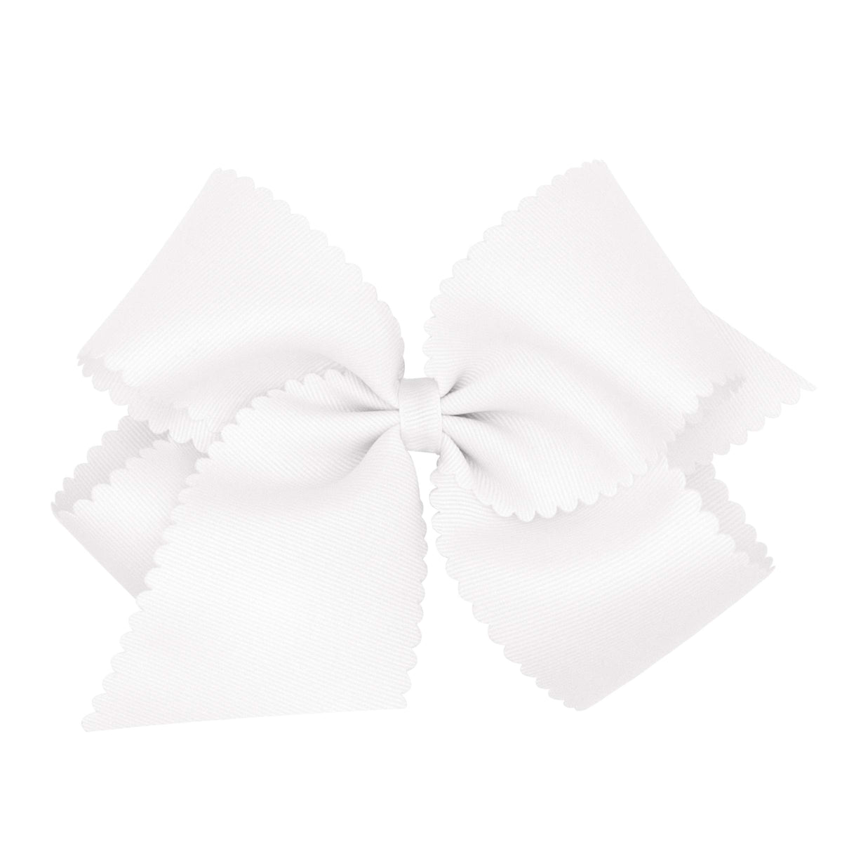 Wee Ones classic grosgrain bow in white with scalloped edges for gentle styling