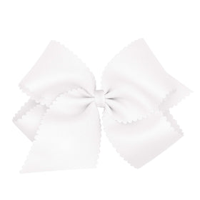 Wee Ones classic grosgrain bow in white with scalloped edges for gentle styling