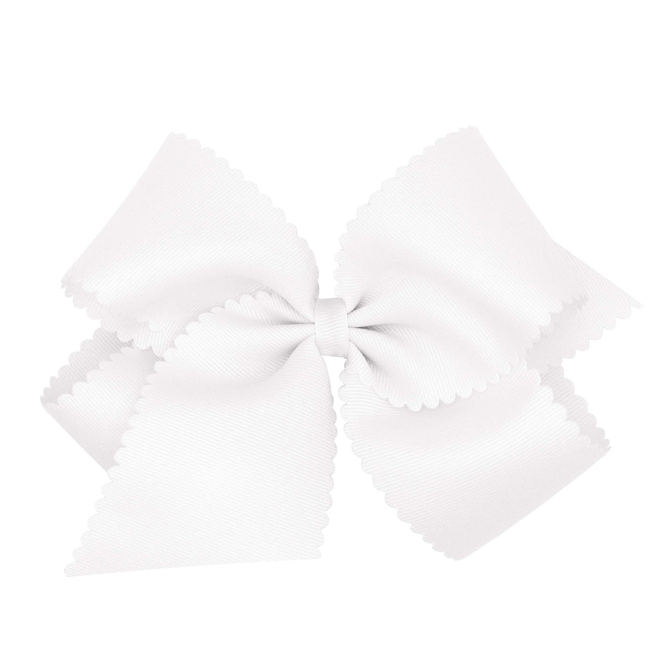 Wee Ones classic grosgrain bow in white with scalloped edges for gentle styling