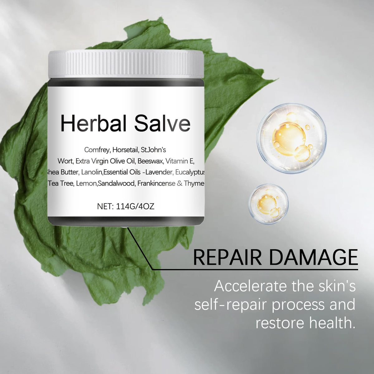 Close-up of WEERSHUN Comfrey Salve jar highlighting natural ingredients for nourishing skin.