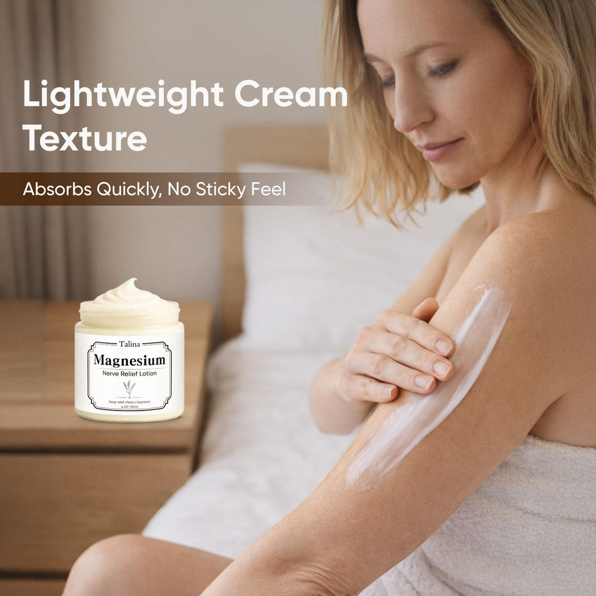 WEERSHUN Talina Nerve Relief Lotion shows quick-absorption, non-greasy texture.