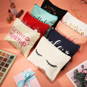 Weewooday canvas makeup bag with zipper in eight styles for versatile travel coordination