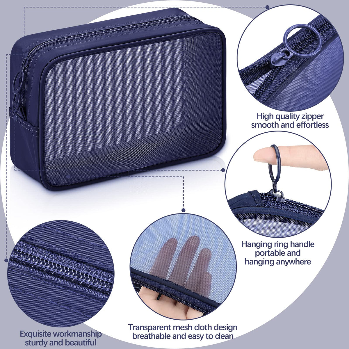 Weewooday medium mesh makeup bag with ample space for daily cosmetics.