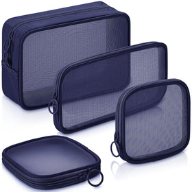 Weewooday mesh makeup bag with transparent zipper design for quick item finding.