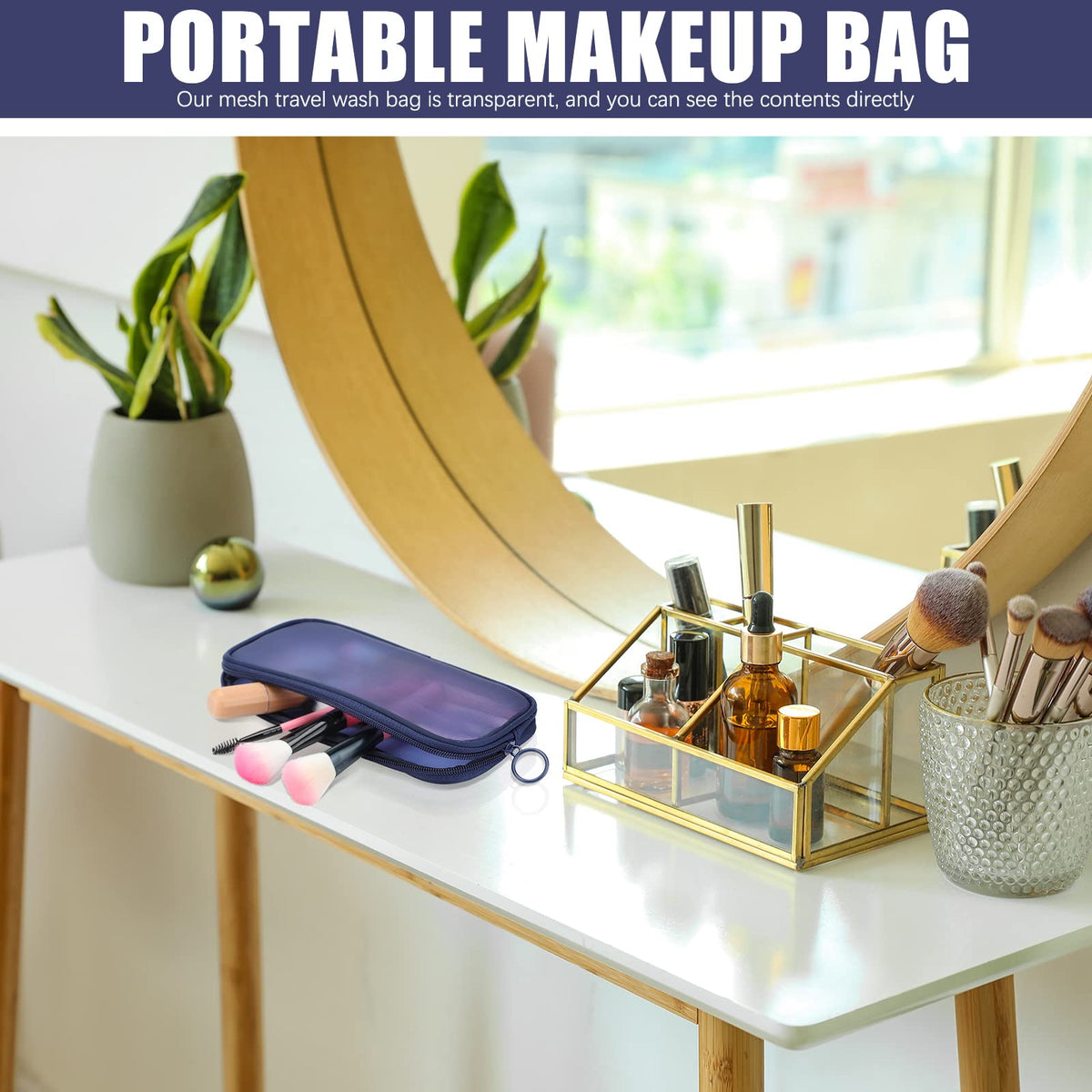 Weewooday mesh makeup bag easy to rinse and reuse on trips.