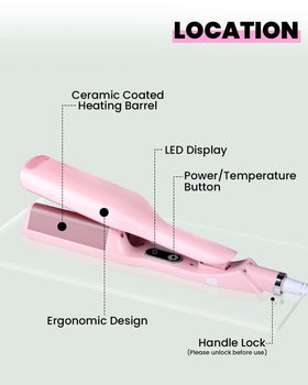 Weeyum pink ceramic waver for glossy beachy waves.