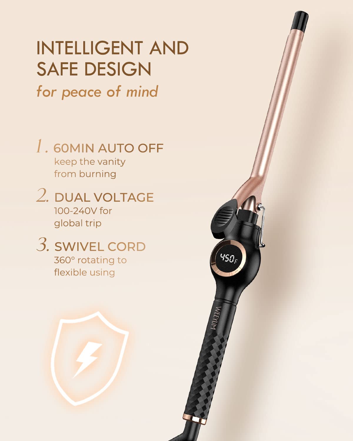 Weeyum rotating cord and secure clamp for steady styling.