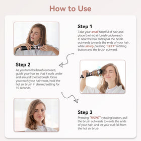 WEEYUM rotating hair dryer brush cord shows 360-degree swivel for maneuverability.
