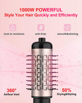 Weeyum rotating hair dryer brush rotation mechanism shows dual-spin action.
