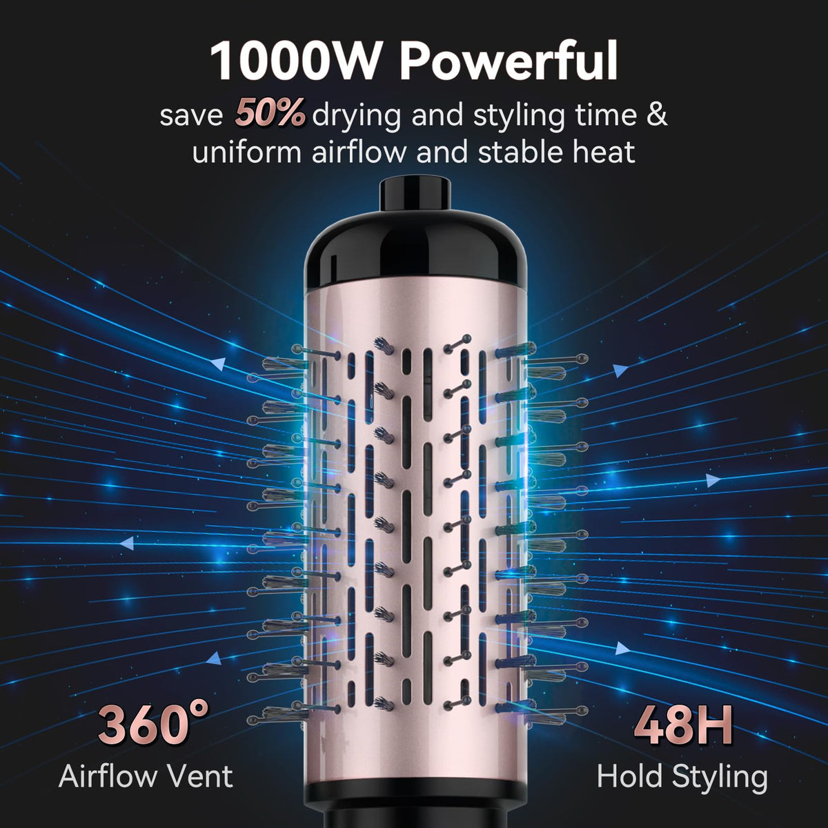 WEEYUM rotating hair dryer brush side view highlights sleek ergonomic grip.