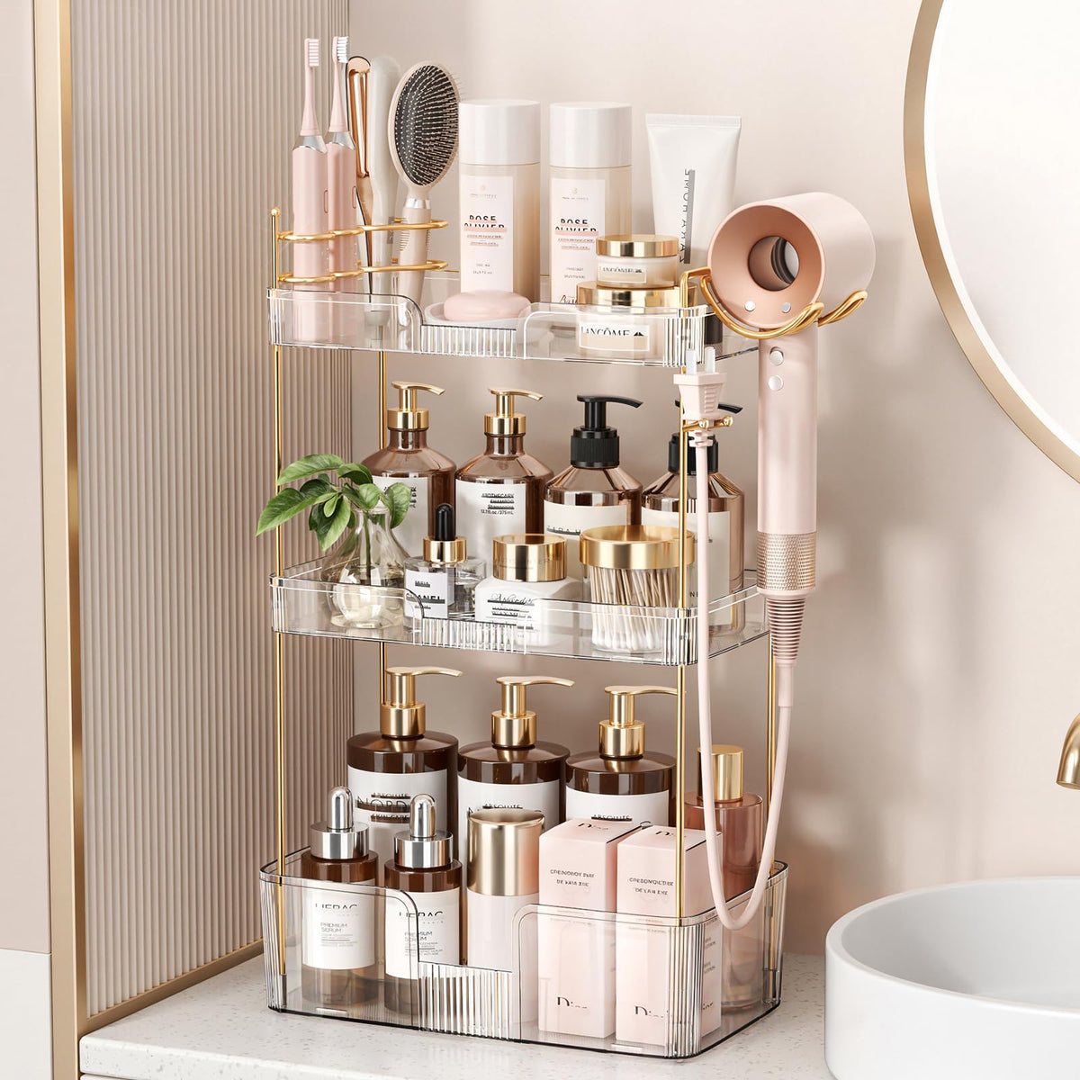 Weidace bathroom counter organizer clear 3-tier view for easy vanity access.