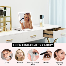 WEILY makeup mirror has a stable foldable stand for tabletop use