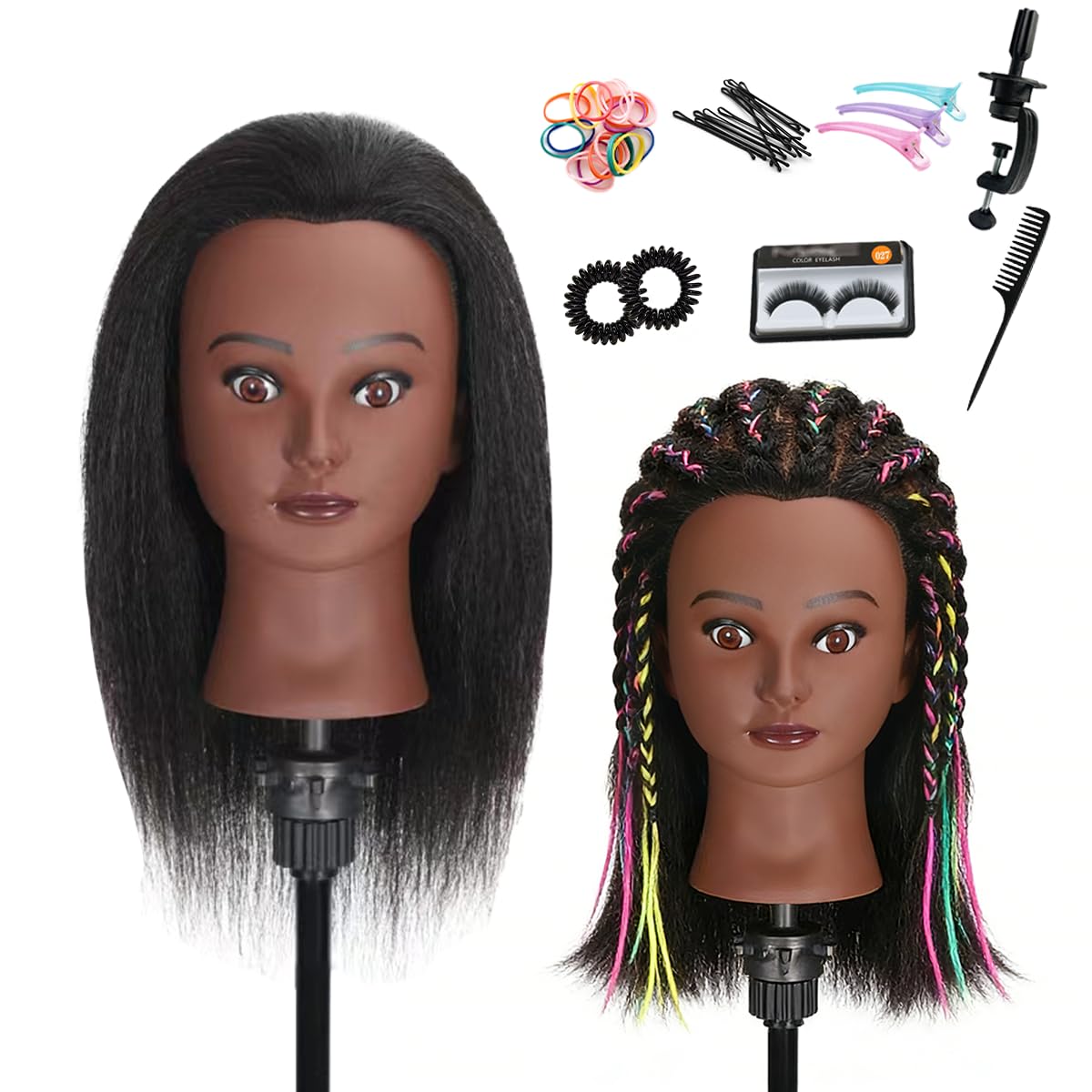 WeiRan mannequin head with 100% real hair for professional styling practice