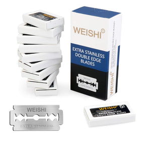 WEISHI 50-count razor blades pack for long-lasting durability and smooth shaves.