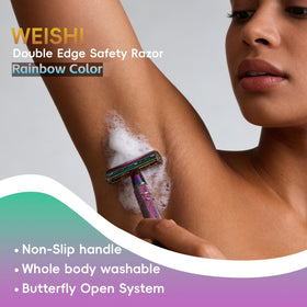 WEISHI rainbow color handle shown for stylish, everyday shaving.