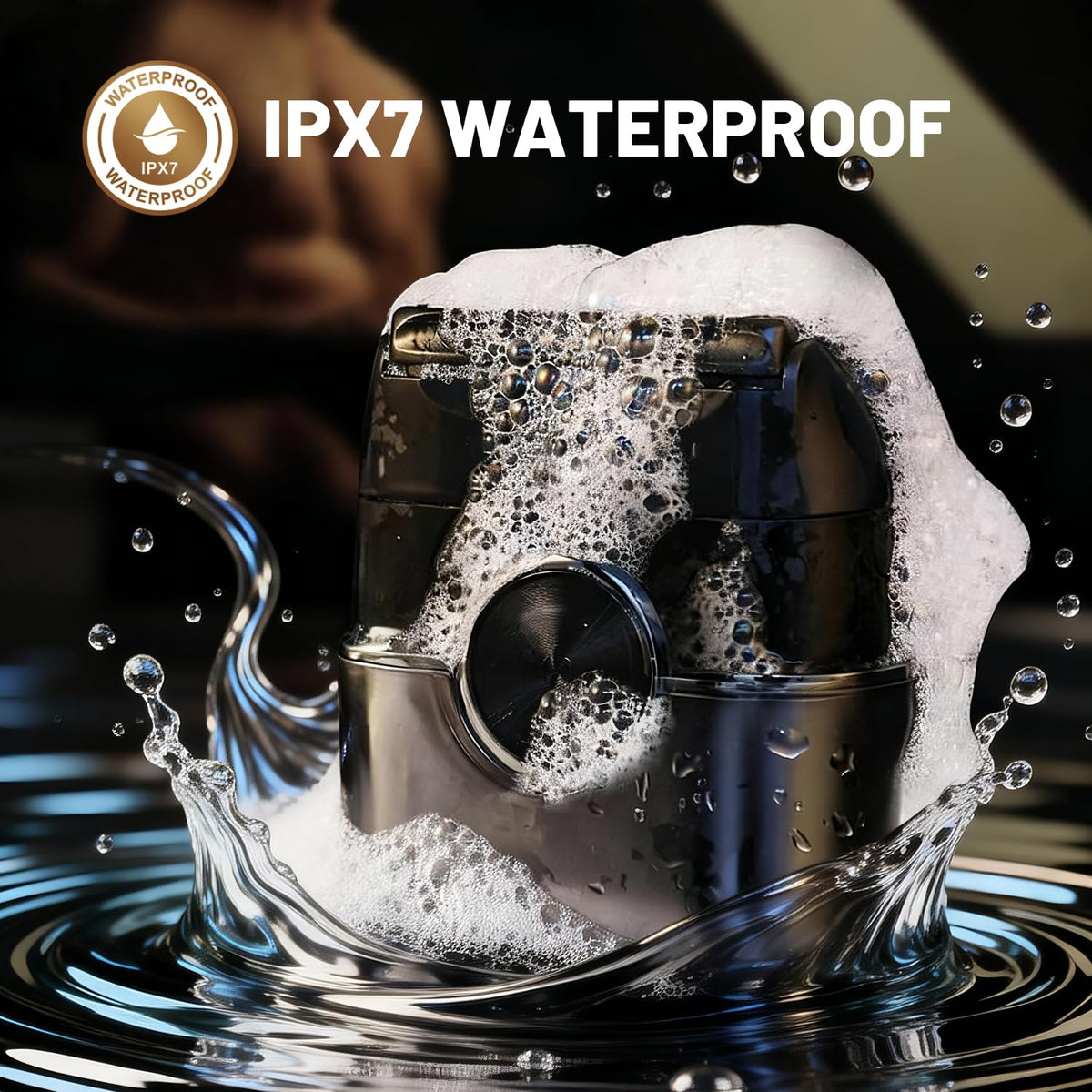 Welclux IPX7 waterproof shaver shown under water for easy cleaning