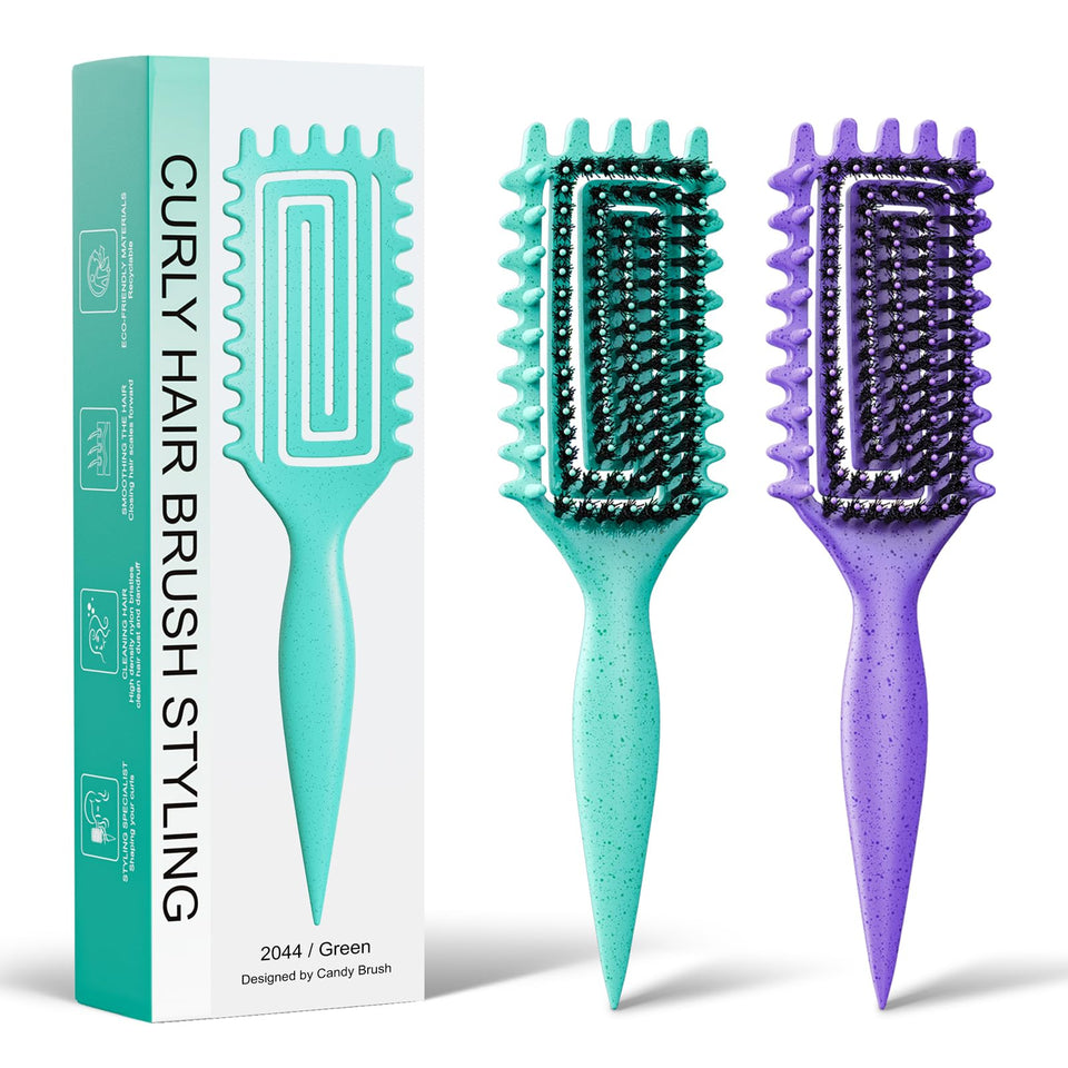 Weldilgit 2-pack Curly Brush with soft boar bristles for gentle detangling and curl shaping