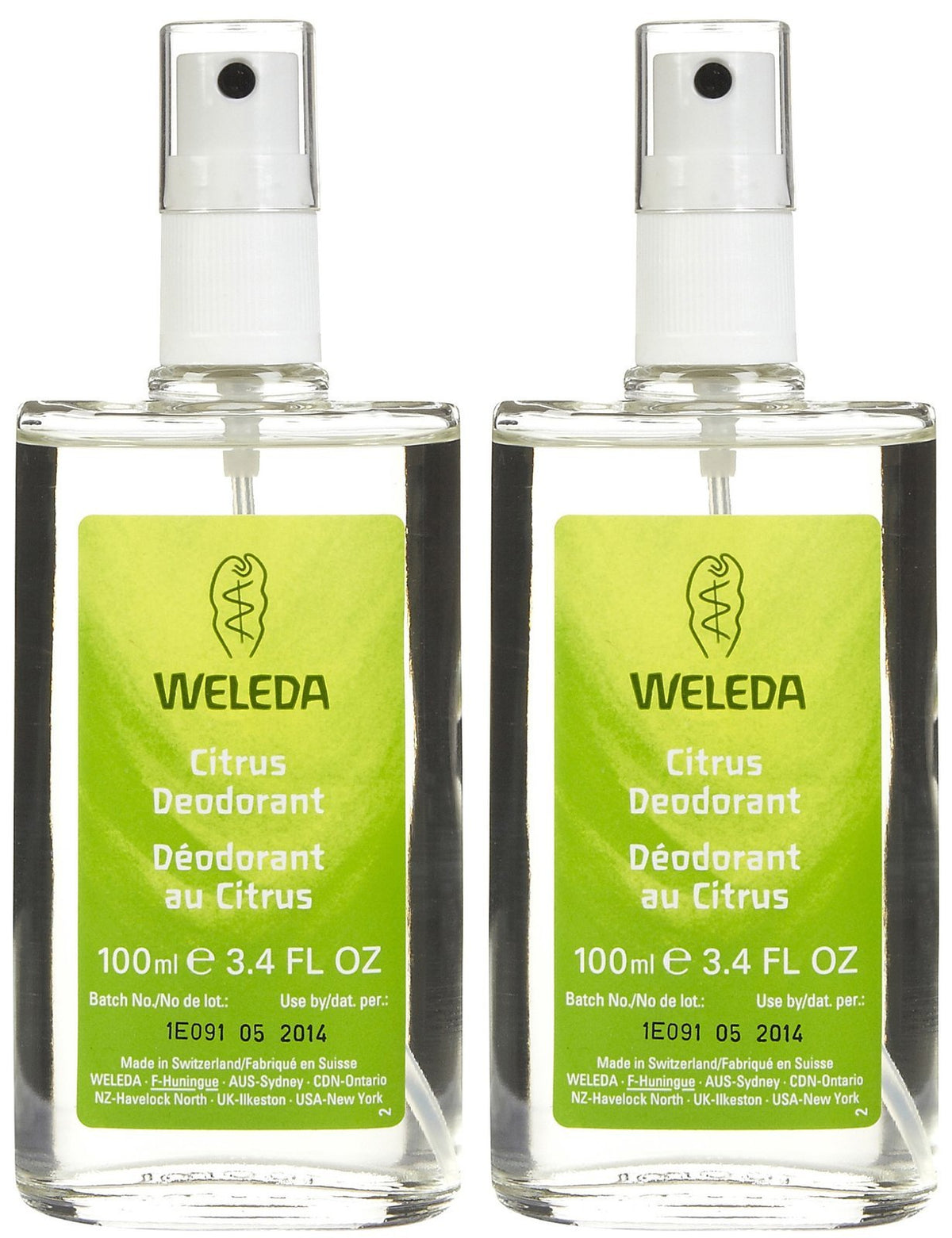Weleda citrus refreshing deodorant spray two-pack for long-lasting freshness