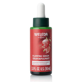 Weleda Plumping Serum bottle close-up showing sleek packaging for hydration