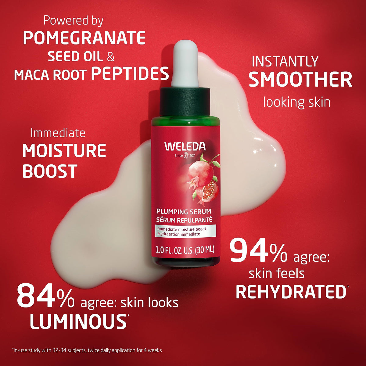 Weleda Plumping Serum texture close-up highlighting satin-smooth feel