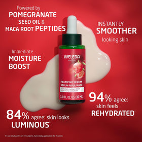 Weleda Plumping Serum texture close-up highlighting satin-smooth feel