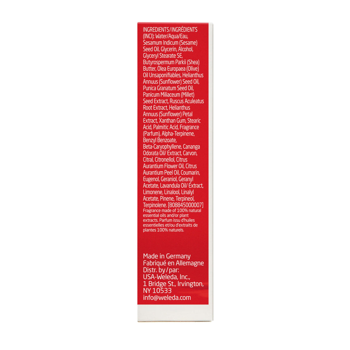 Weleda Regenerating Pomegranate Hand Cream jar packaging on a vanity