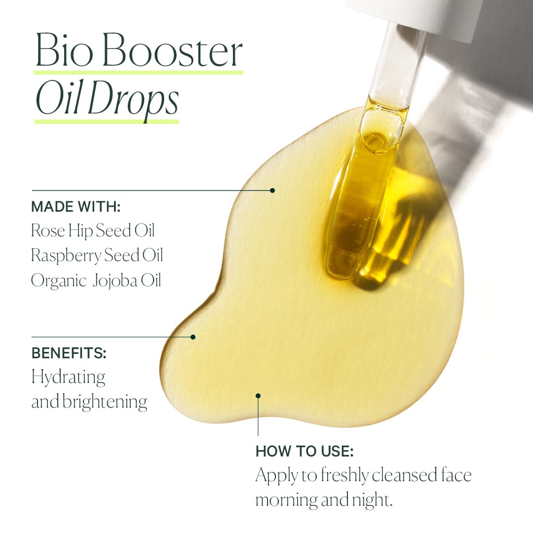 Well People Bio Booster Oil Drops closeup texture highlights lightweight hydration.
