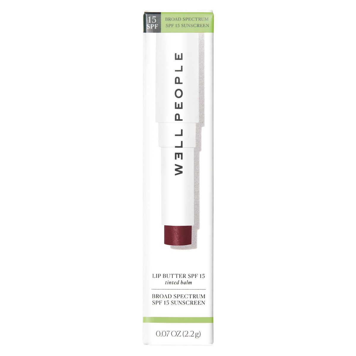 Well People Lip Butter packaging emphasizes vegan, cruelty-free ethos and SPF benefits.
