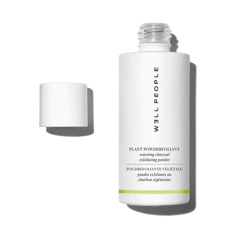 Well People Plant Powderfoliant pours to reveal renewing exfoliation for radiant skin.