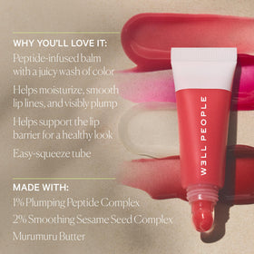Well People Poutlove peptide lip balm swatch in dragon fruit shade for natural tint.