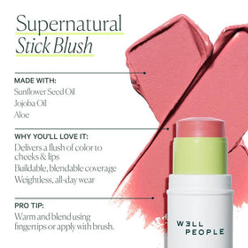 Well People Supernatural Stick blush applied to lips for soft color.
