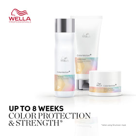 Wella ColorMotion+ cream-texture conditioner reinforces smooth detangling and manageability.